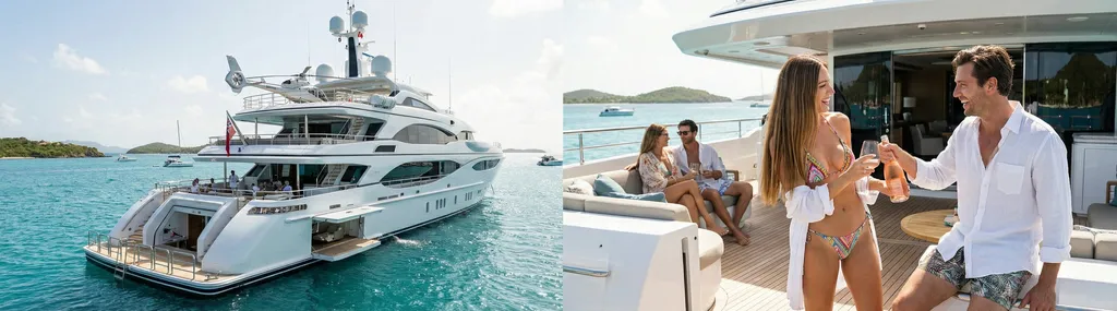 Elegant yacht anchored in tropical bay